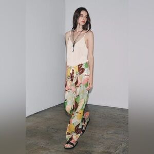 Zara ZW COLLECTION RAMIE FLORAL PRINT PANTS